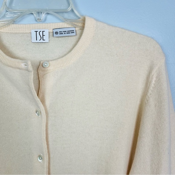 100% Cashmere Cardigan Sweater in Cream by TSE Cashmere - Picture 3 of 11